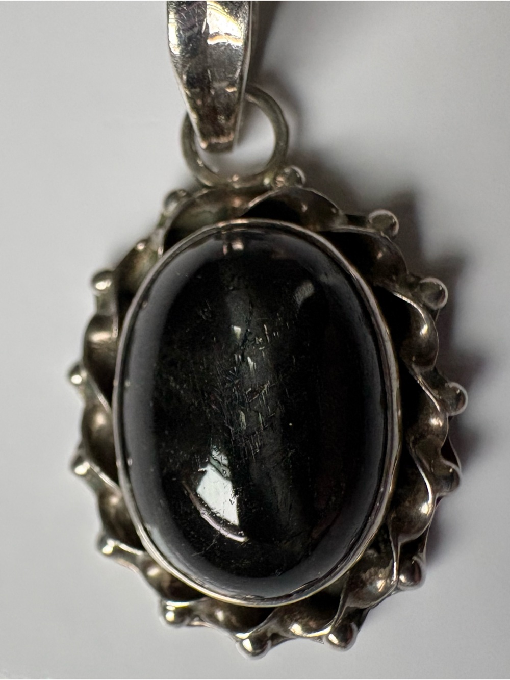 Vintage Sterling Silver Gothic Black Star Diopside Gemstone Necklace Pendant